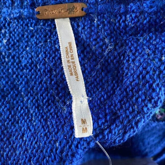 Free People Cardigan Sweater‎ Medium Sequins Iridescent Blue NWT CJ-1459 - Picture 9 of 11